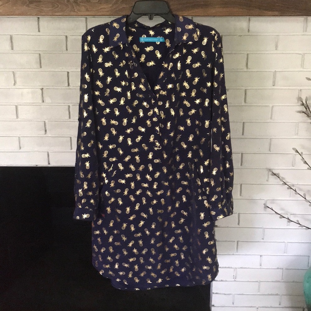 NWOT! Navy and gold pineapple shirt dress